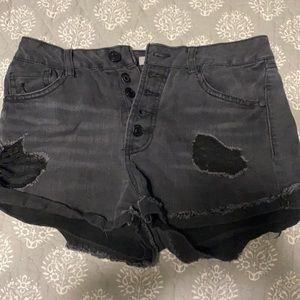 Black distressed shorts